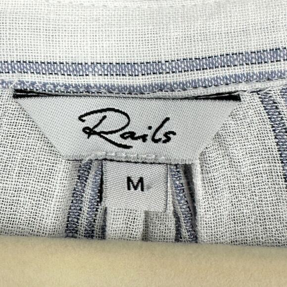 Rails Marti Cayman Stripe Blue White Button up Striped Long Sleeve Blouse Medium - Picture 3 of 8
